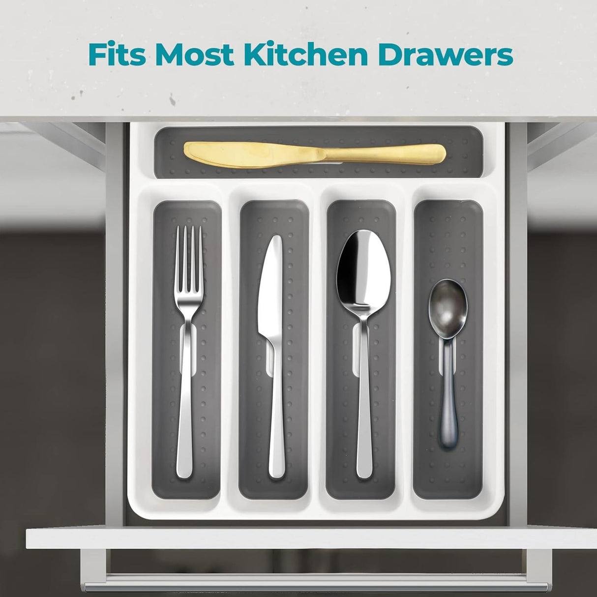 5 Compartment Utensil Cutlery Tray Organiser White and Grey