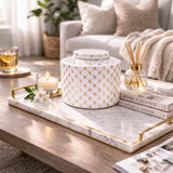 White and Gold Lattice Star Print Ceramic Ginger Jar with Lid H18cm