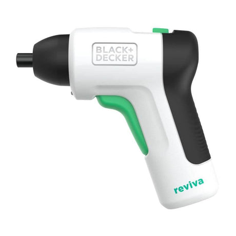 Black and Decker cordless screwdriver in white and black with green trigger and compact design