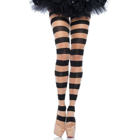 Womens Fancy Dress black and nude striped pantyhose worn with tutu and high heels