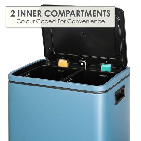CLICKK Home Store blue dual compartment recycling bin with two color-coded inner compartments and black lid