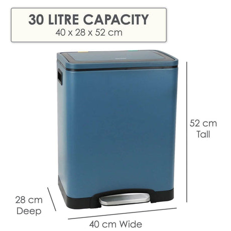 CLICCK Home Store blue dual compartment recycling bin with 30 litre capacity and pedal operation