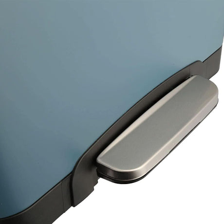 Close-up of pedal mechanism on gray and blue dual compartment recycling bin by CLICKK Home Store