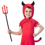 Boys devil costume 3-4 years with red hood, black horns, tail, and red trident accessory