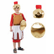 Boys Roman Soldier Costume with gold helmet and shield red and white tunic by Boys Fancy Dress