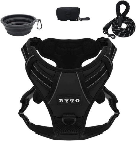 CLICKK Home Store no pull dog harness medium in black with leash, collapsible bowl, and waste bag dispenser