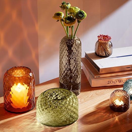 LSA Dapple Tealight Holder Vase 7cm Earth Brown