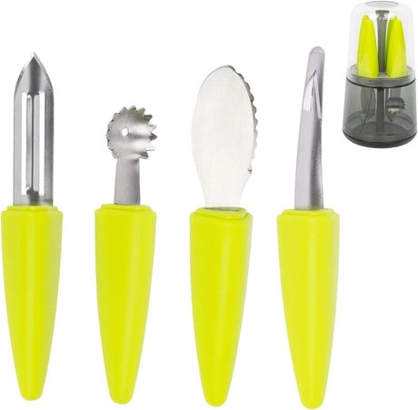 CLICKK Home Store CAL154 CALITEK 4 Piece Fruit Tool Set Stainless Steel Blades Dishwasher Safe Yellow