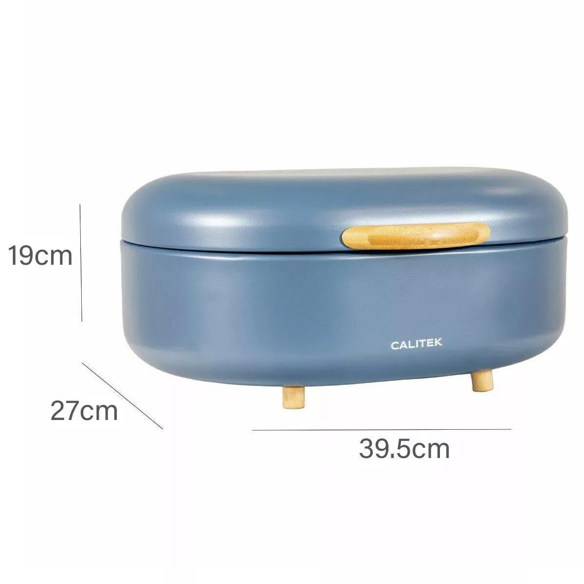 CLICKK Home Store CAL190 CALITEK Bread Bin with Bamboo Feet Carbon Steel Blue