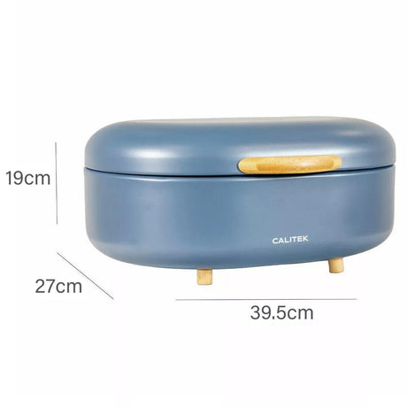 CLICKK Home Store CAL190 CALITEK Bread Bin with Bamboo Feet Carbon Steel Blue