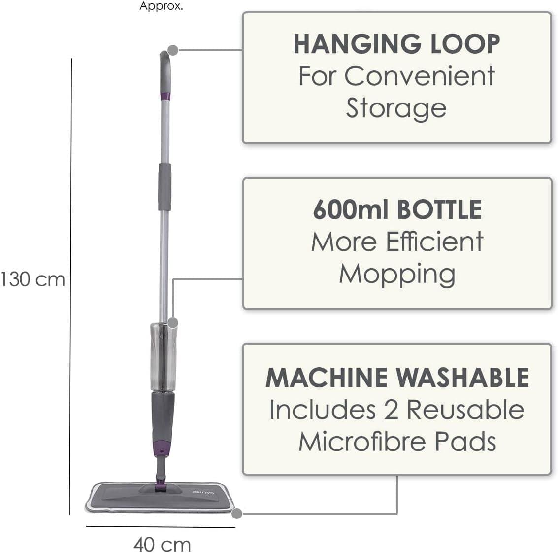 Calitek CAL059 CALITEK Floor Mop Microfibre Spray with 2 Reusable Pads and 600ml Refillable bottle
