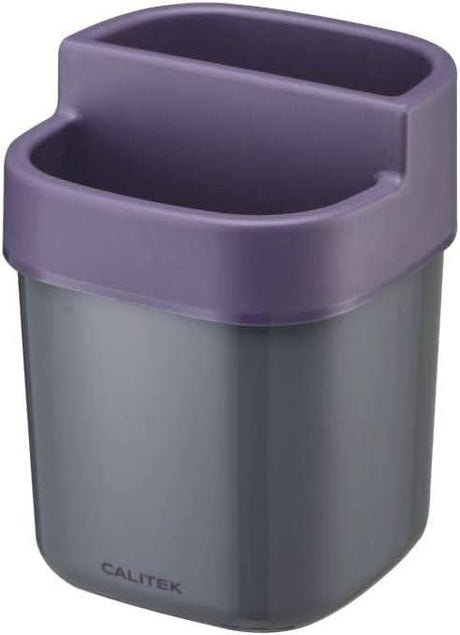 Calitek kitchen sink organizer in gray and purple with multiple compartments for utensil storage