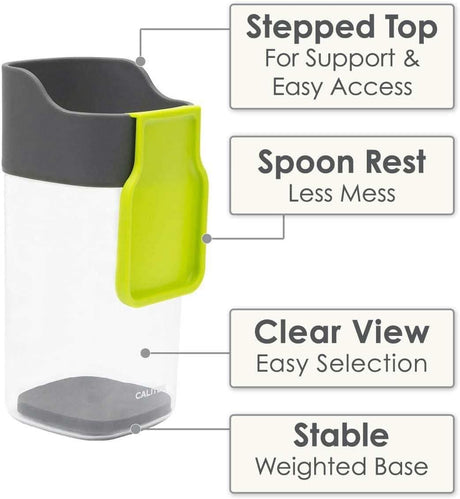 Calitek kitchen utensil holder with spoon rest clear view with stepped top and stable weighted base