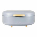 Modern bread bin with bamboo feet in gray with wooden handle from CLICKK Home Store