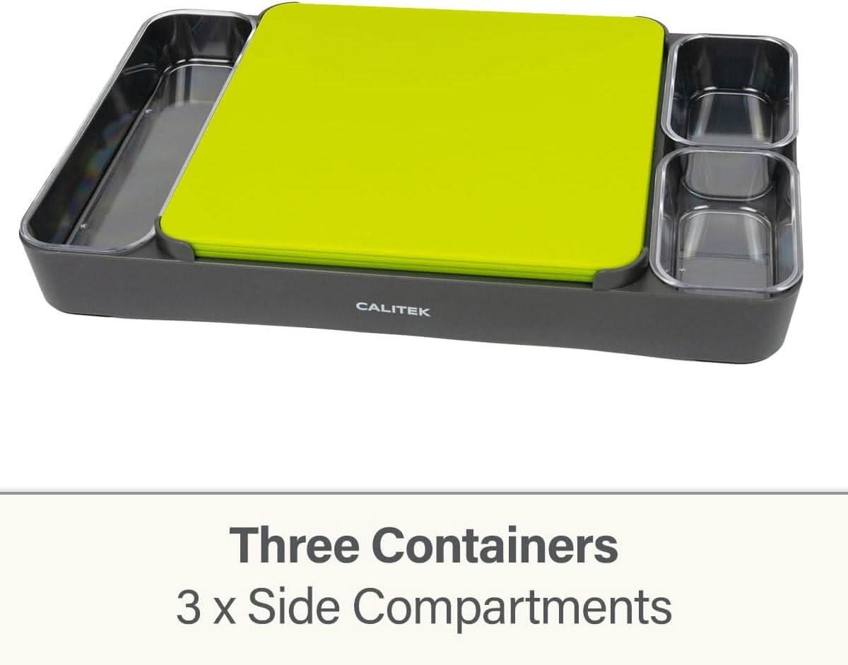 Calitek multipurpose chopping board set with three side compartments and green cutting board
