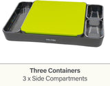 Calitek multipurpose chopping board set with three side compartments and green cutting board