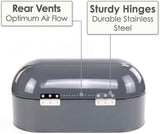 Calitek retro bread bin in gray with rear vents for airflow and sturdy stainless steel hinges