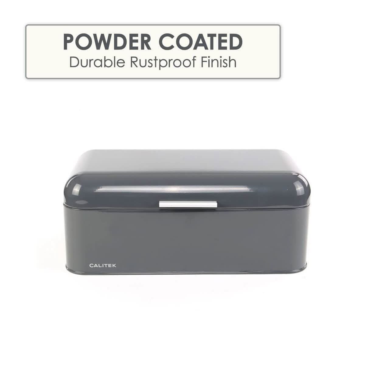 Calitek retro steel bread bin in dark gray with powder coated rustproof finish