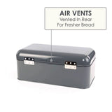 Calitek retro steel bread bin in gray with air vents for fresher bread storage