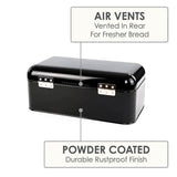 Calitek retro style bread bin in black with powder coated rustproof finish and rear air vents for fresh bread