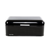 Calitek retro style bread bin in black with a sleek handle and rounded edges