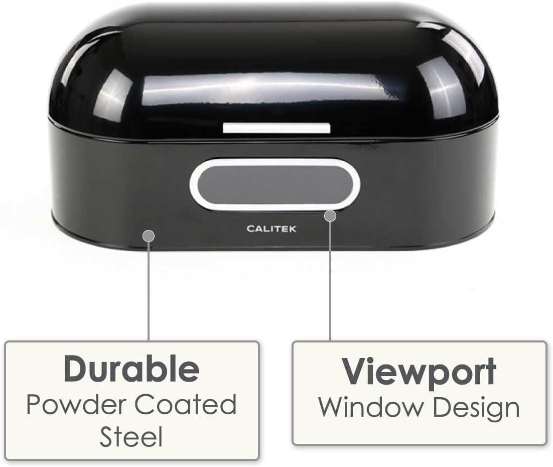 Calitek CAL062 CALITEK Retro Style Round Top Steel Bread Bin - Black