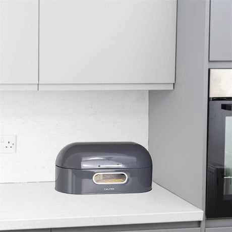 Calitek CAL063 CALITEK Retro Style Round Top Steel Bread Bin -  Grey