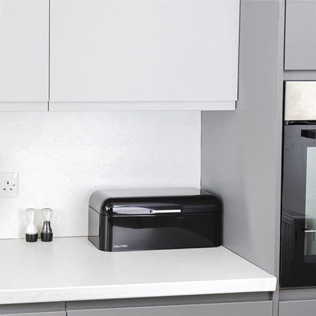Calitek CAL065 CALITEK Retro Style Square Top Steel Bread Bin - Black