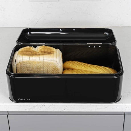 Calitek CAL065 CALITEK Retro Style Square Top Steel Bread Bin - Black