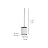 Calitek silicone toilet brush with stainless steel handle in white holder with dimensions