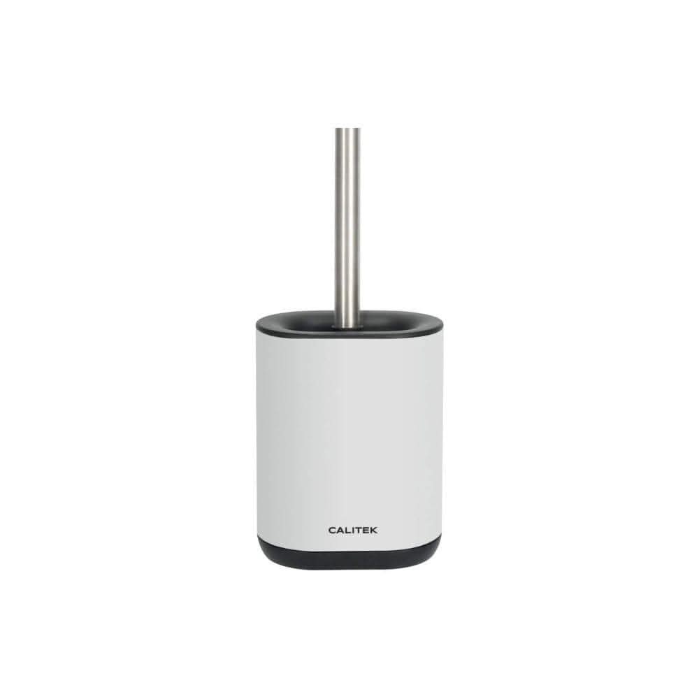 Calitek silicone toilet brush with stainless steel handle and white holder for bathroom cleaning