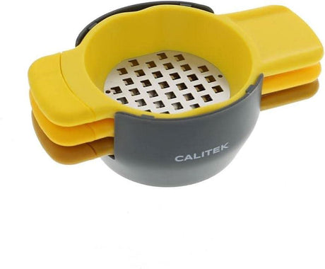 Calitek stainless steel grater and zester set with yellow handles and gray base for kitchen use