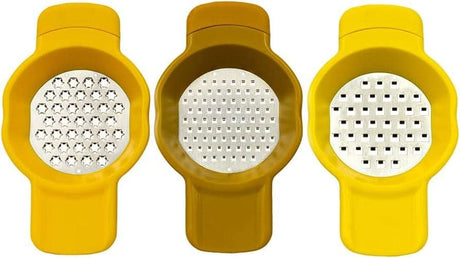 Calitek stainless steel grater and zester set with three yellow handheld kitchen tools for grating and zesting
