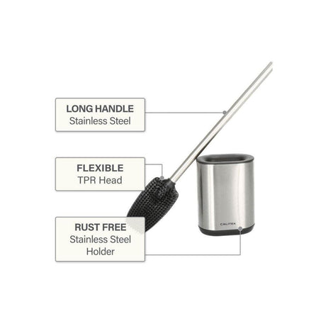 CLICKK Home Store CAL106 CALITEK Toilet Brush Flexible Silicon Bristles and Brush Head with Non Slip Long Stainless Steel Handle Stainless Steel