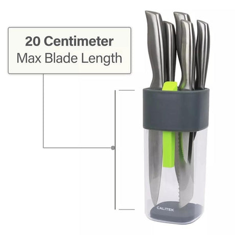 Calitek universal knife block with sharpener holding stainless steel knives with maximum blade length 20 centimeters