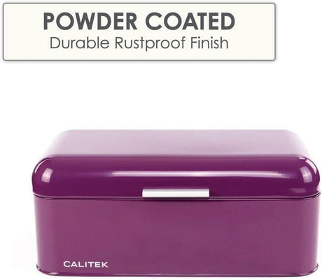 Calitek purple powder coated vintage bread bin with durable rustproof finish and silver handle