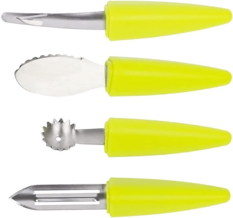 Calitek fruit tool set stainless steel with yellow handles including peeler corer scooper and slicer