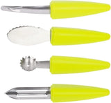 Calitek fruit tool set stainless steel with yellow handles including peeler corer scooper and slicer