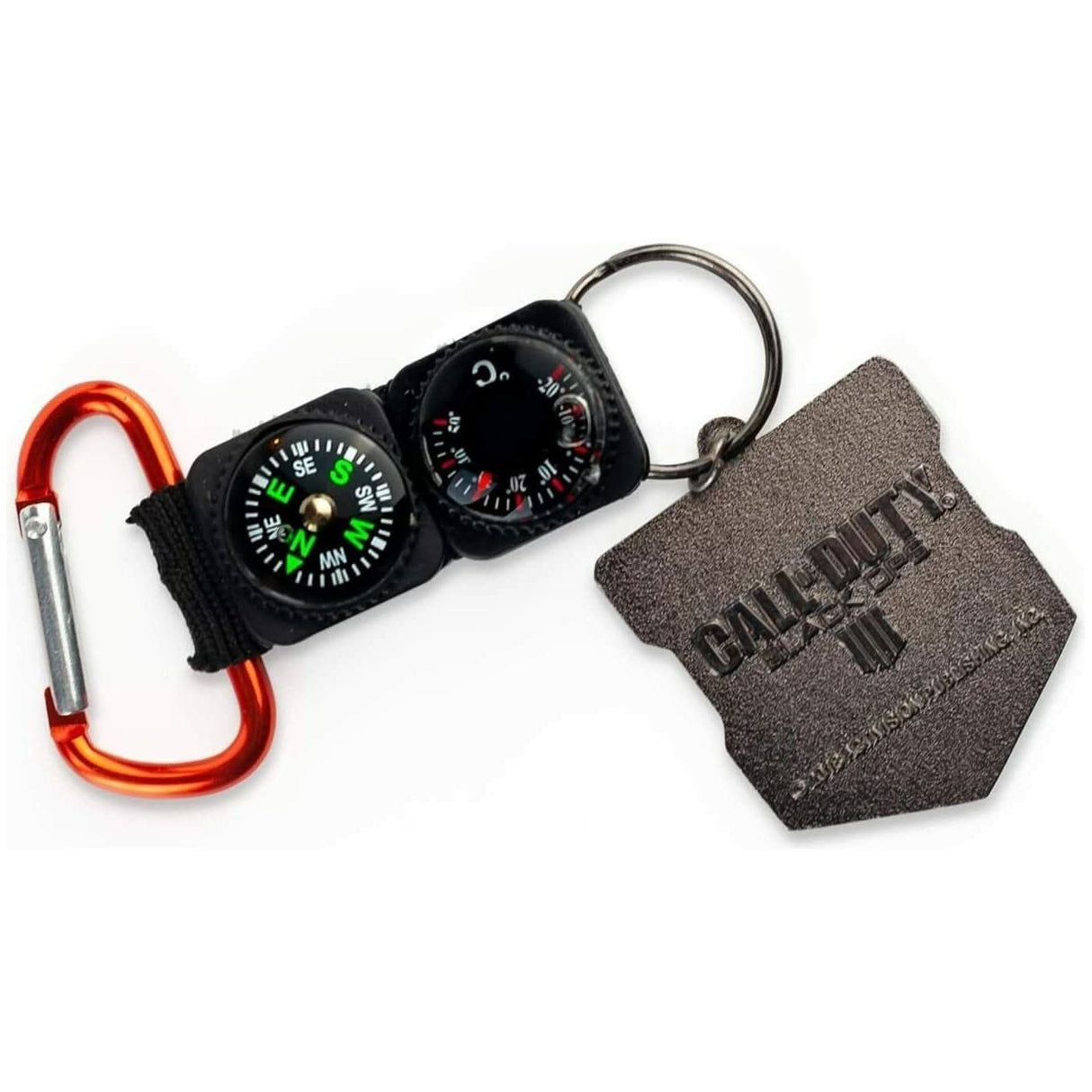 CLICKK Home Store logo keychain compass set with carabiner and Call of Duty metal tag
