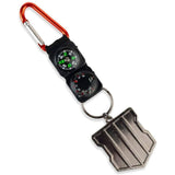 CLICKK Home Store logo keychain compass set with red carabiner, compass, thermometer, and metal logo charm