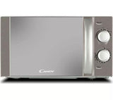 Candy 700W Microwave Oven in silver with manual control knobs and sleek modern design
