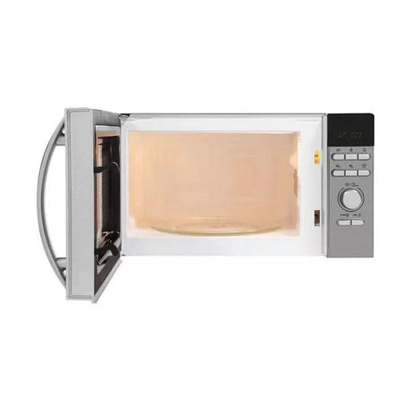 Candy CDW20DSS-UK microwave with a sleek silver design and digital control panel for easy cooking