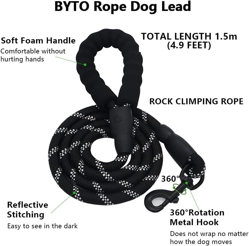 BYTO No Pull Duty Harness Set Reflective Strips 5ft Dog Lead Large Pink