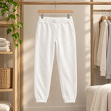 Women's 100% Cotton Elasticated Waist Cuffed Joggers Size S White