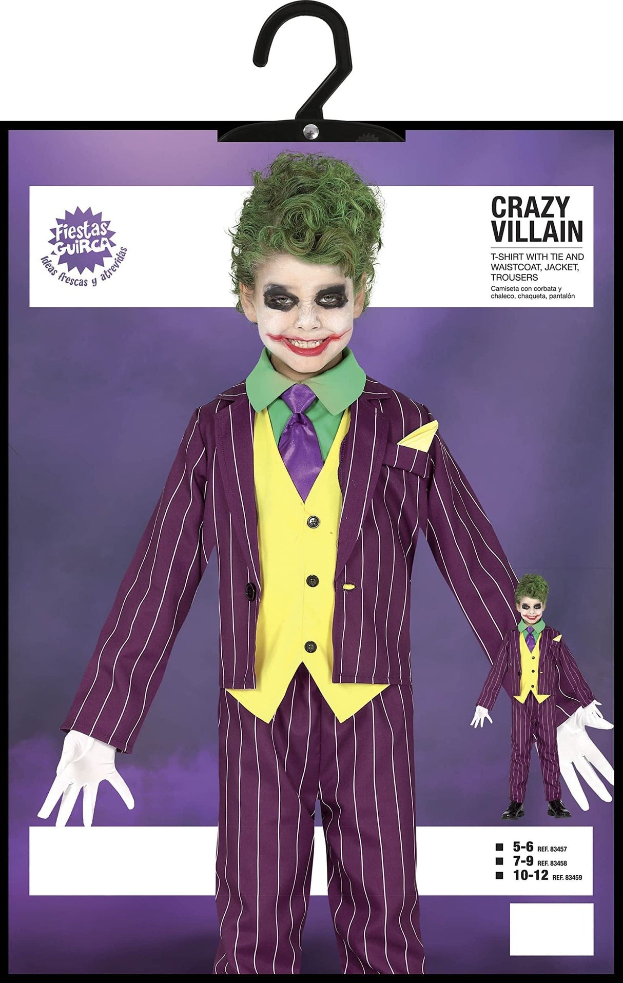 Fancy Dress Child Crazy Villain Joker Inspired Costume