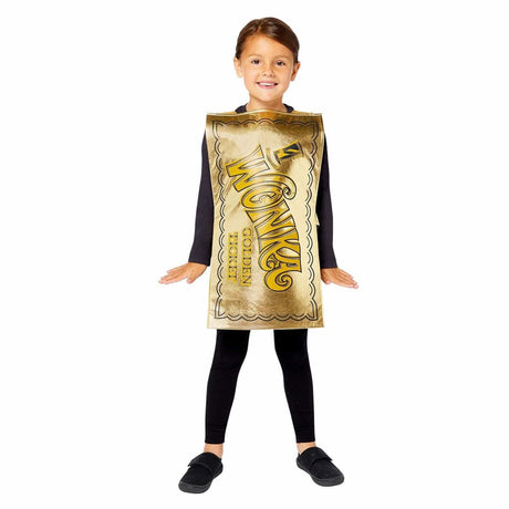 Child wearing a Child Golden Ticket Costume from CLICKK Home Store with Wonka design