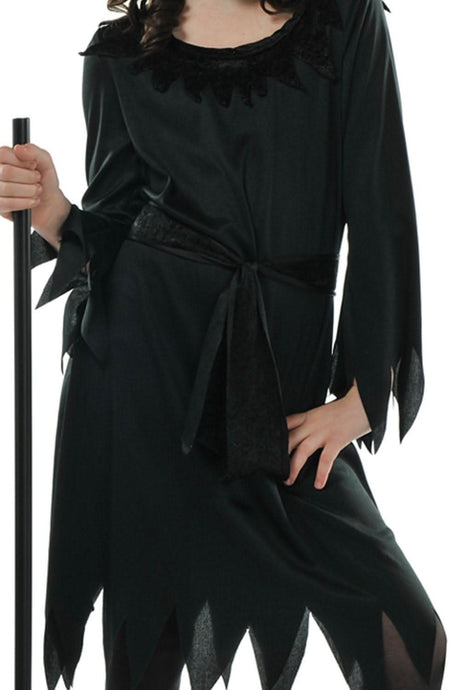 Child witch costume 4-6 years black dress with tattered edges and matching belt from Kids Fancy Dress