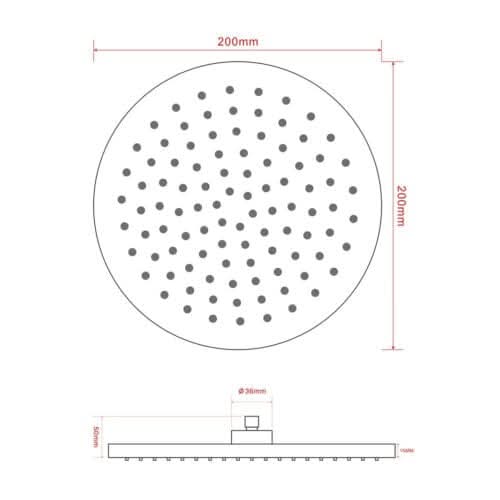 Chrome round shower head with 200mm diameter and sleek design for modern bathrooms