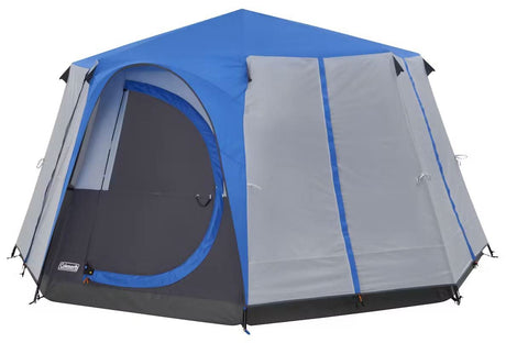 CLICCK Home Store 8 person family camping tent in blue and gray with spacious interior and zippered door
