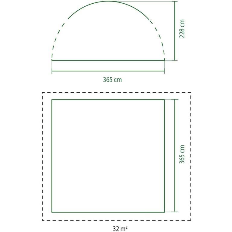 Diagram showing dimensions and floor area of Coleman Event Dome tent gazebo
